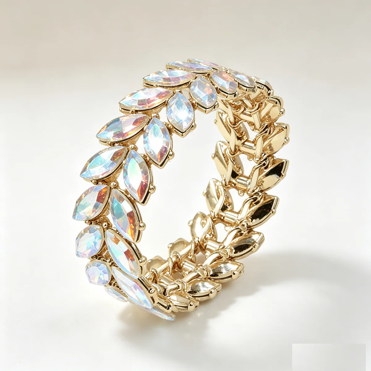 Luxuriöses Breites Strass-Armband für Damen, Geometrischer Kristall-Schmuck für Hochzeit und Party, Pailletten-Schmuck, Vergoldetes Ausziehbares Damenarmband – Detail 12