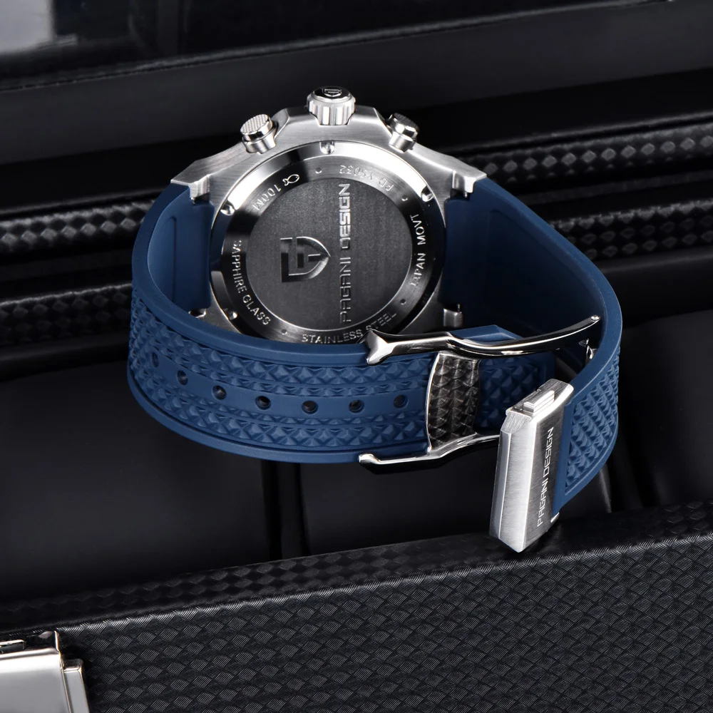 PAGANI DESIGN Watches 2026 New Luxury Rose Gold Quartz Watch For Men fluorine Rubber VK64 Movt Waterproof Multifunctional Watch