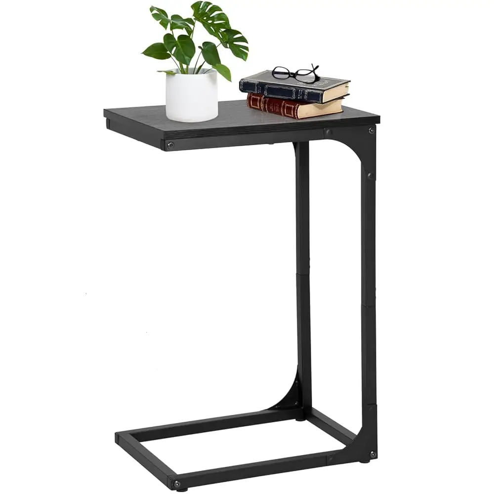 

C Shaped End Table With Adjustable Feet,Small Side Table For Couch,Sofa Table With Metal Frame For Living