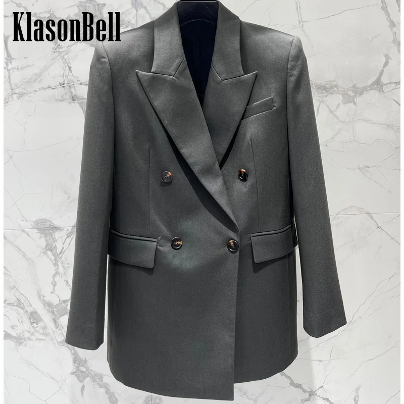 8.6 KlasonBell Women Temperament Vintage Double Breasted Blazer 2024 Autumn New Loose All-matches Mid-Length Jacket Coat