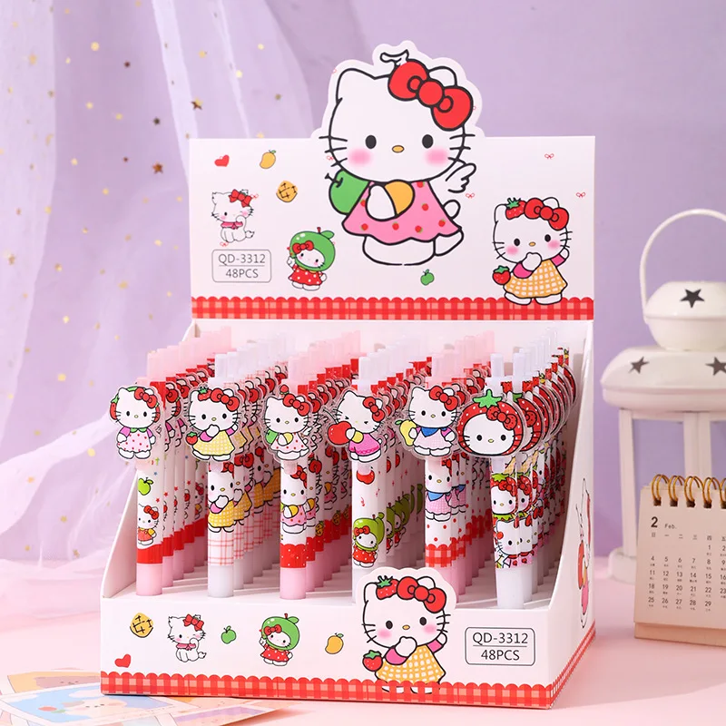 

48pcs Kwaii 0.5mm Acrylic Patch Press Gel Pen St Smooth No Paper Jam Black Signature Pen Student Stationery Gift Wholesale