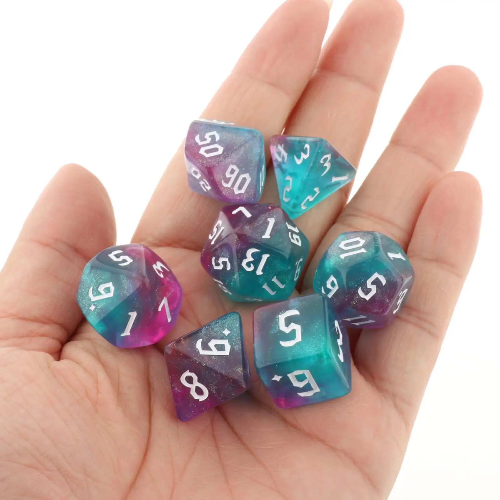 7 pçs acrílico policédral diques conjunto d8 d10 d12 d20 barra brinquedos com bolsa para dnd rpg role playing jogo de tabuleiro matemática ensino