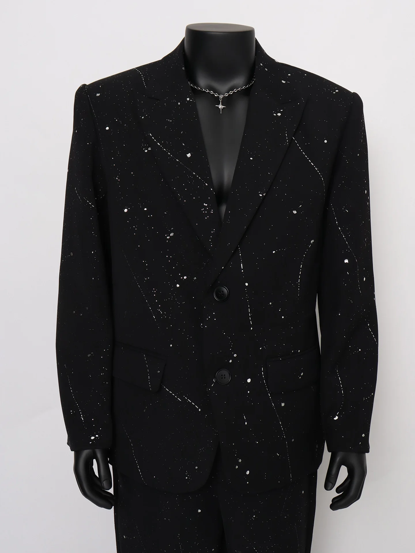 

Starlit Men's Casual Suit Set oulder Pads Eming Design Faionable Youth ular Loose Fit Autumn Wear Single Button