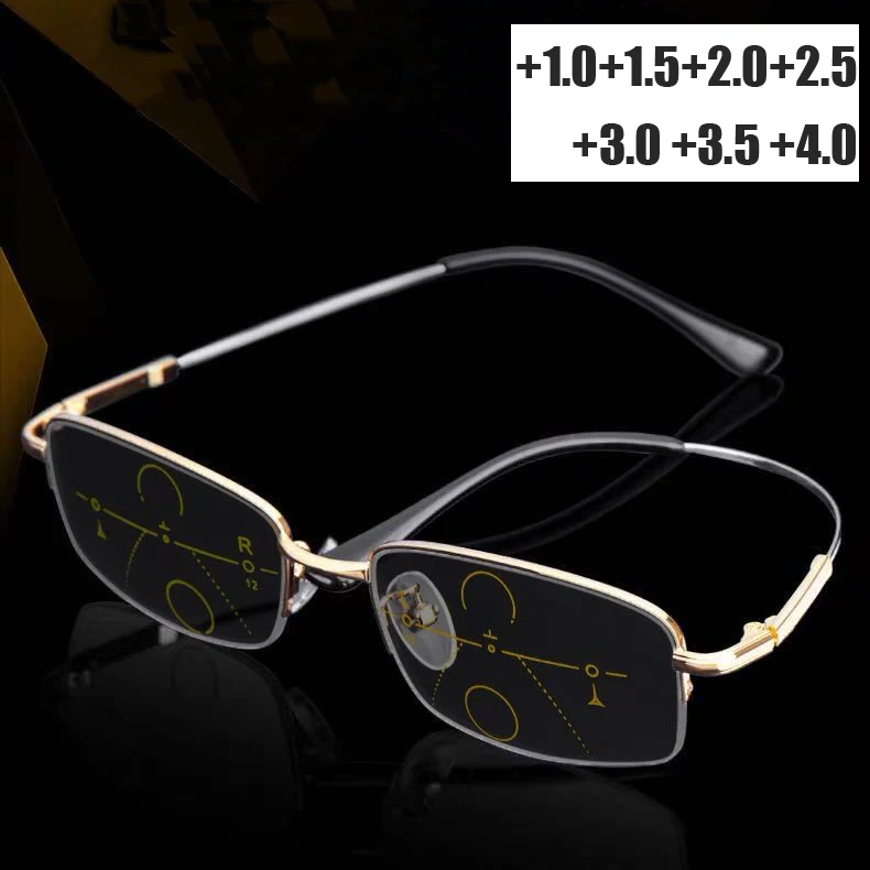

High Definition Color Changing Reading Glasses for Women Men Vintage Multifocal Bifocal Presbyopia Photochromic Sunglasses +4.0