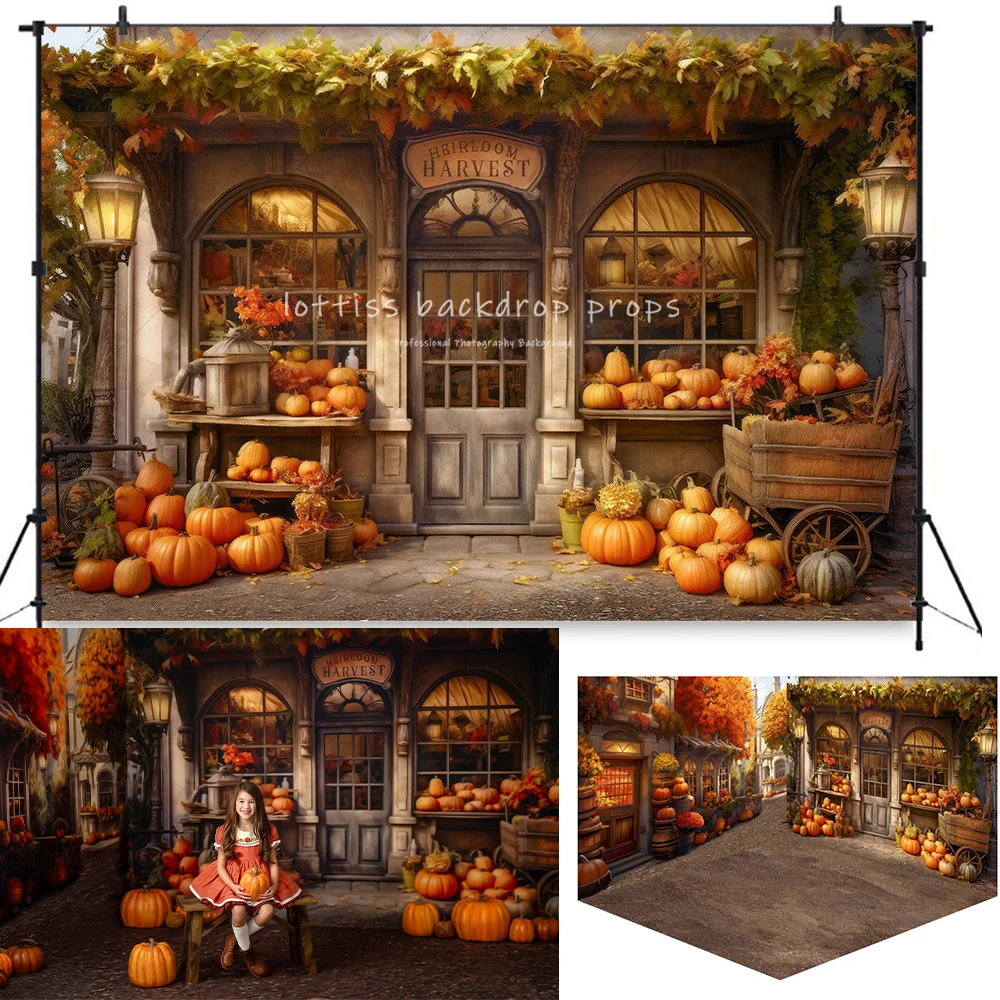 Autumn Harvest Street Backdrop Kids Photography Child Adult Photocall Props Baby Birthday Fall Farm Halloween Pumpkin Background