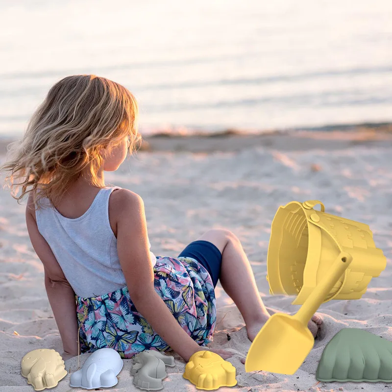 Silicone Beach Sandbox Outdoor Shovel Water Bucket Kettle Sand Tray Animals Models Seaside Snowland Toys for Children Family Fun