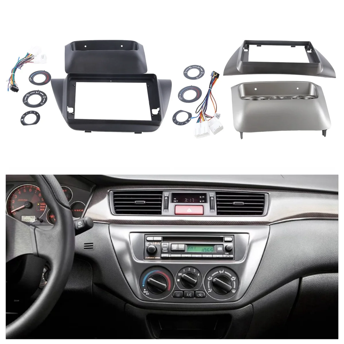 

Car Radio Stereo 9Inch Frame Fascia Panel Harness for MITSUBISHI LANCER IX 2006 Black