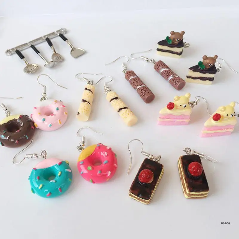 1 Pair for Creative Mini Donut Cake Earrings Cartoon Design Fema