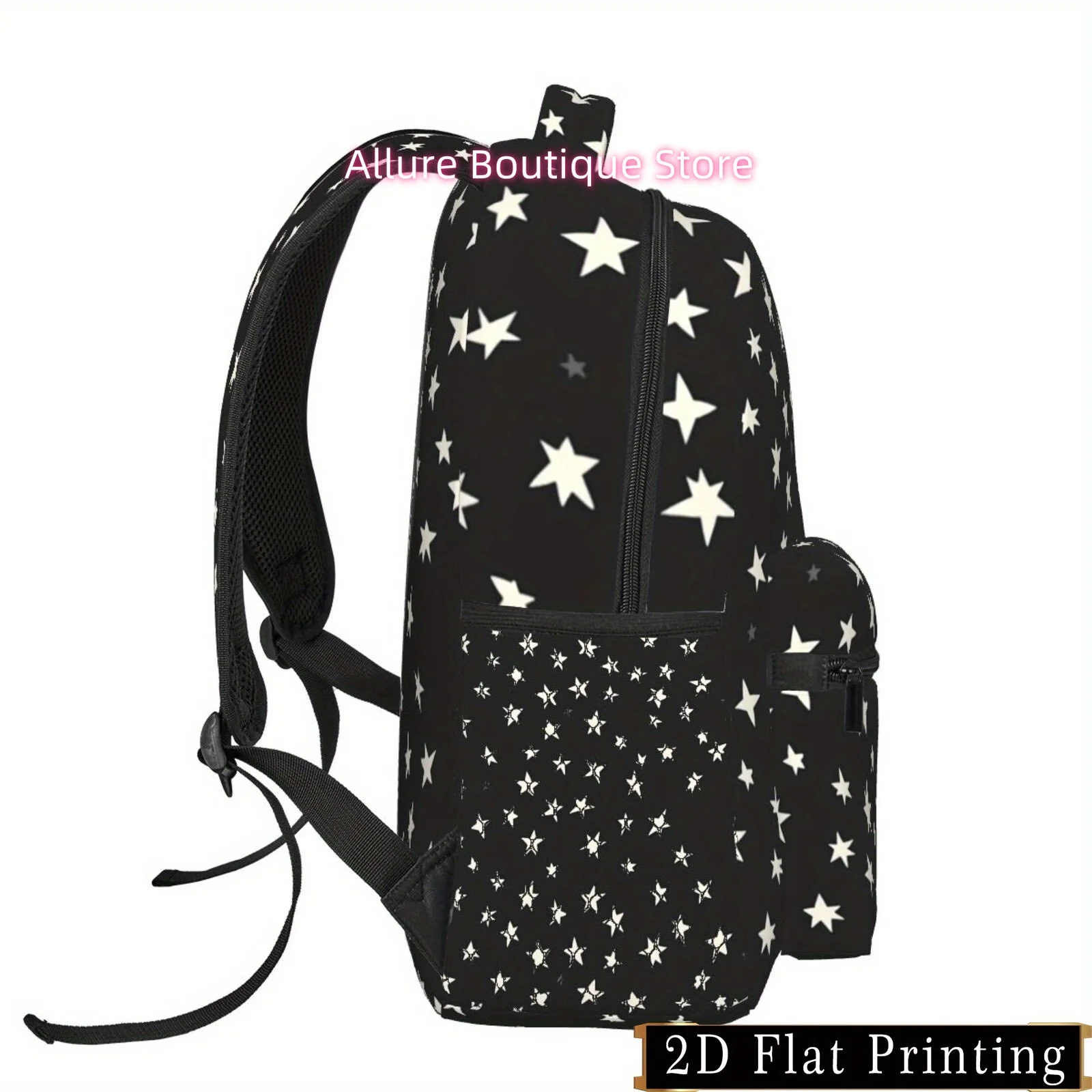 2D Flat Printing, Lightweight, Adjustable Strap Backpack with Star Print Design - Large Space, Multiple Compartments, Tablet Com