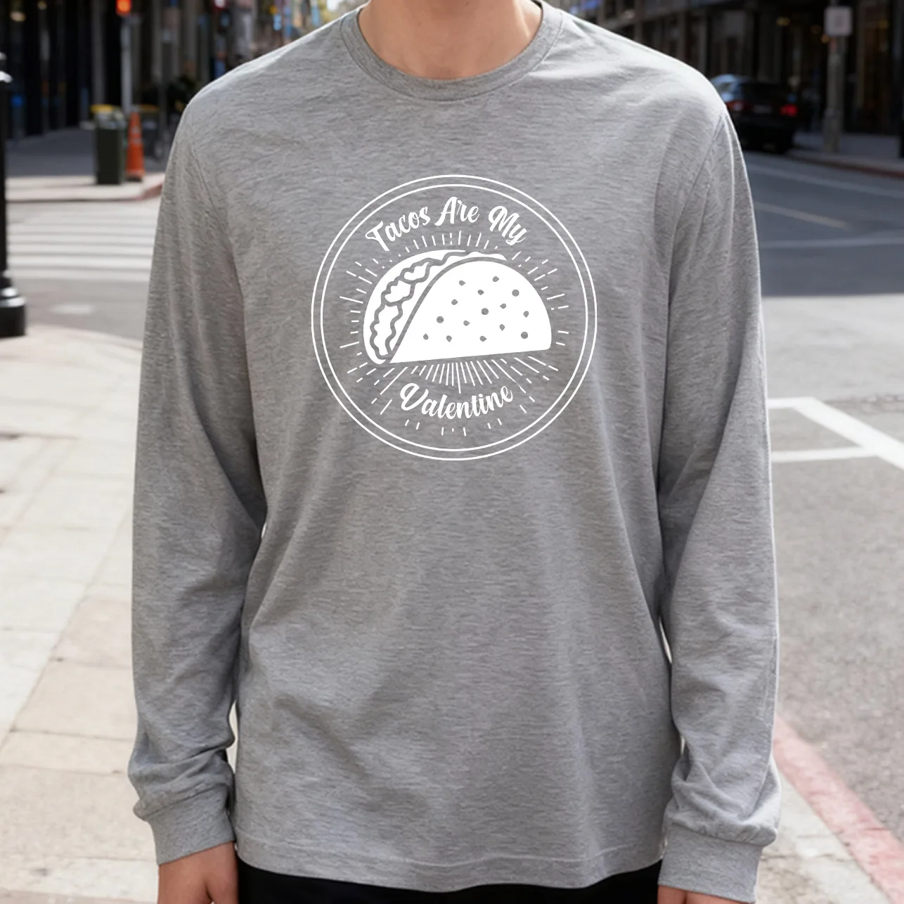 Taco Badge Men's Long Sleeve Tee 100% Cotton 180g Crew Neck Casual Daily Style Soft and Breathable