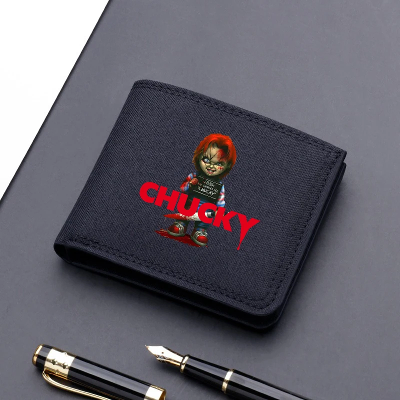 

Child's Play Chucky Canvas Men Wallet Black/blue/gray Card Holder Male Money Bag bank Holder Short Purse Credit Card Case Bag