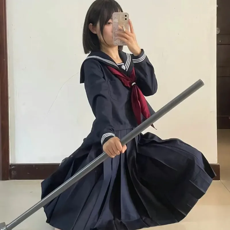 Hinako Shimizu Cosplay Costume Wig Mask Blood Red Navy Blue Silent School Uniform Game Roleplay Halloween Outfits Party JK Dress