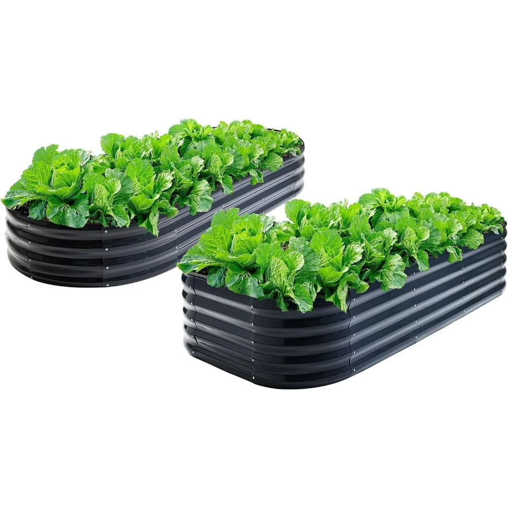 

2-Pack 7X3X1ft & 8X2X1.5ft Deep Root Galvanized Raised Garden Beds Outdoor for Planting Vegetables Flowers Herb Grey