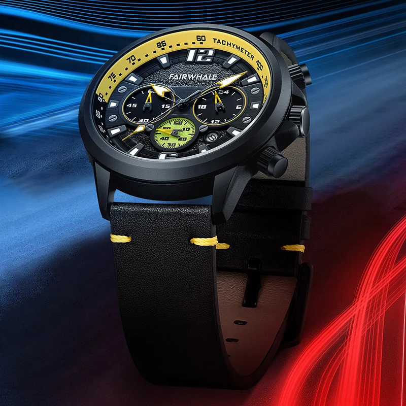 

Mark Fairwhale Brand 5580 Luxury Men's Watches Leather Strap Waterproof Multifunctional Quartz Watch For Men