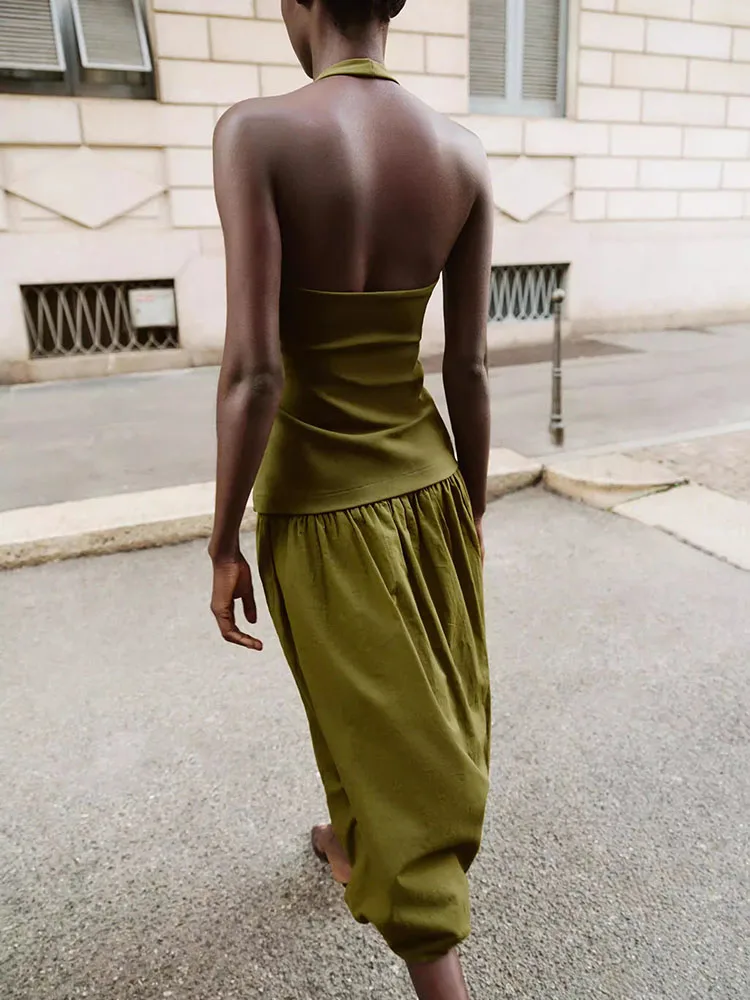 

Summer New Women's Slim Fit Balloon Style Dress Collar Stand up Pattern Splice Fashionable Elegant Draped Neck Design Gown