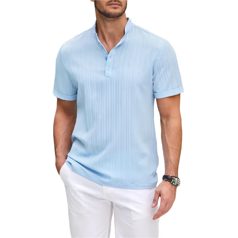 

ABRT-Men Casual Henley Tee Shirt Short Sleeve Band Collar Summer Beach Textured T-Shirt