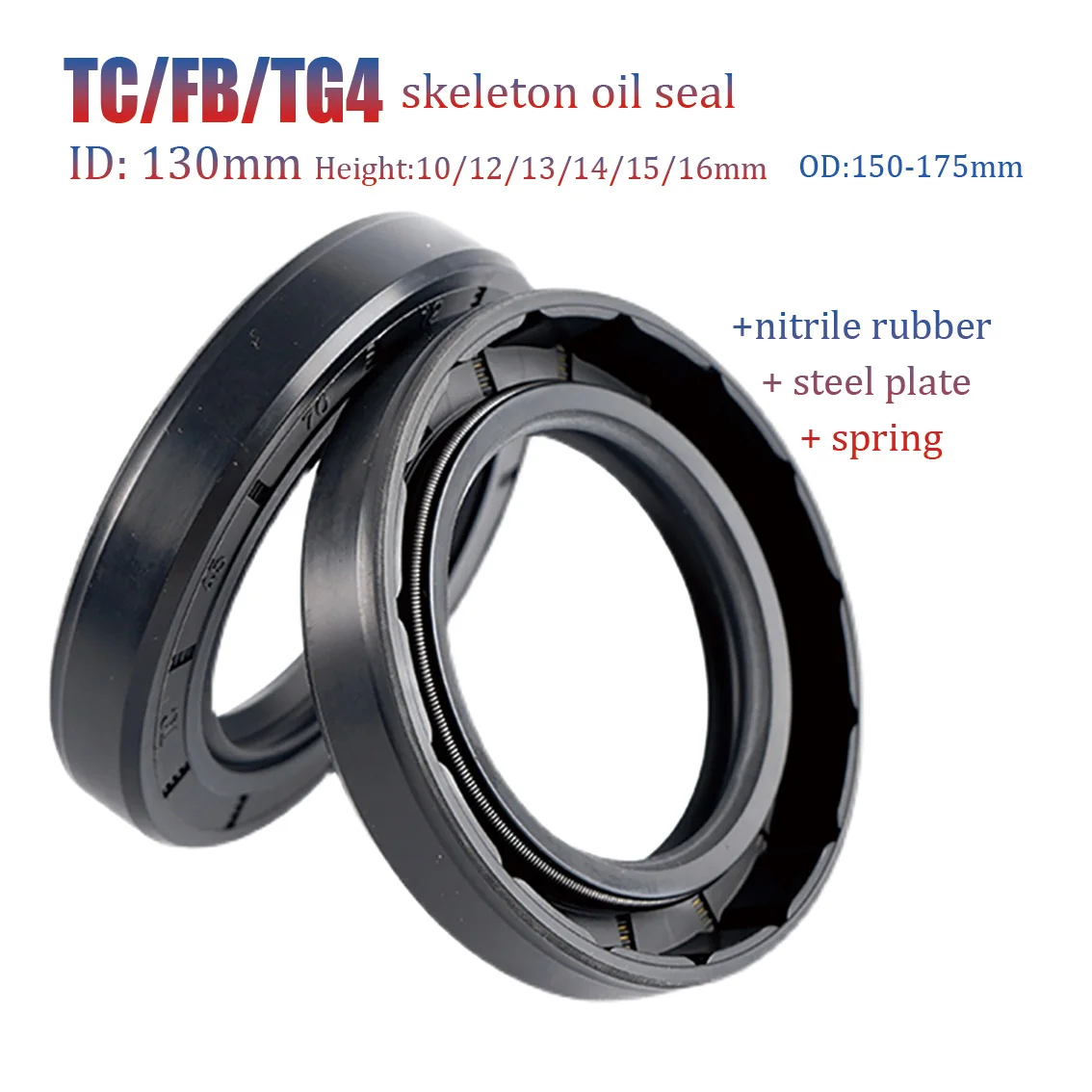 ID 130mm NBR Shaft Oil Seal TC-130*150/155/160/165/170/175/180*10/12/13/14/15/16 Nitrile Covered Double Lip With Steel Spring