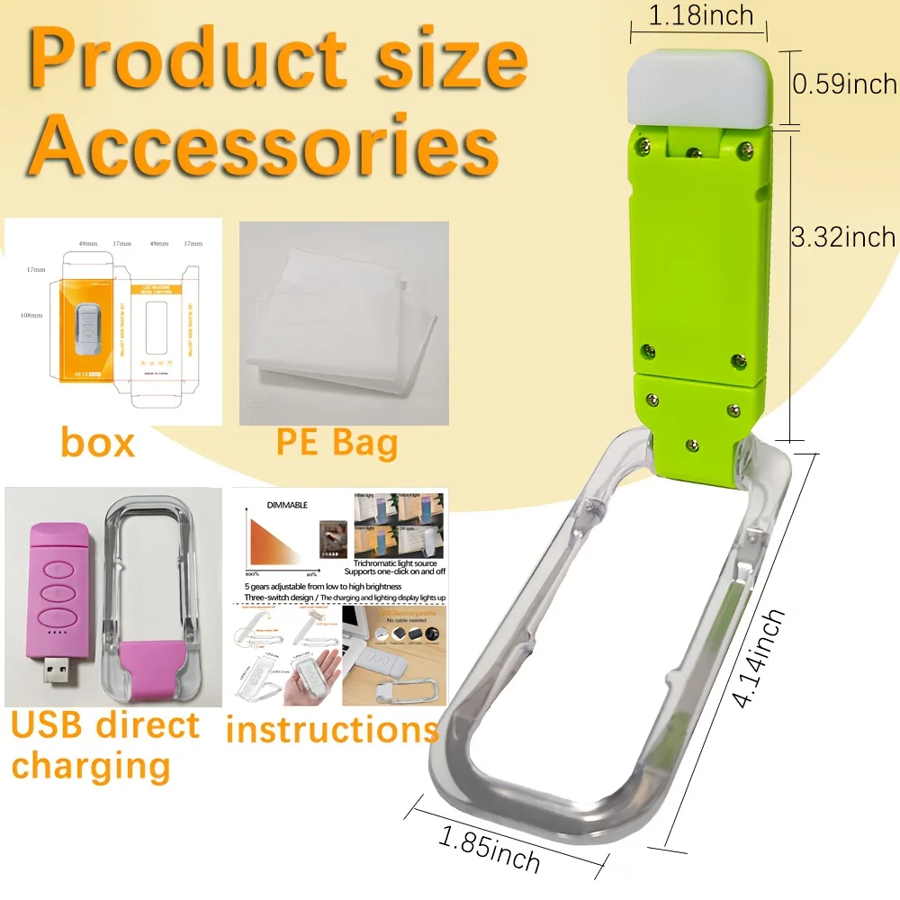 USB Portable LED Book Light 3 Color Temperatures 5 Brightness Levels 360° Rotatable Clip Eye Care Lamp For Reading Travel