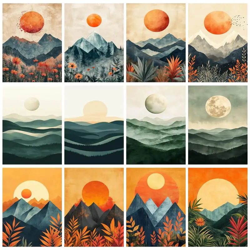 

PhotoCustom Diy краска по номерам для взрослых наборы закатные горы холст по номерам акриловая краска для домашнего декора подарок своими руками