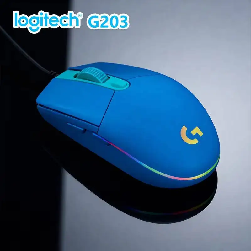

Проводная игровая мышь Logitech G203, 8000 точек на дюйм, RGB-подсветка, 6 программируемых кнопок, датчик Mercury 9800, для ПК, ноутбуков, геймеров