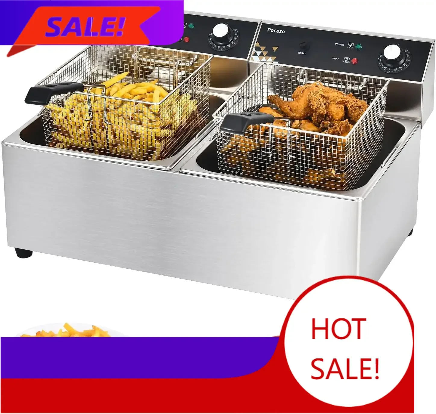 

BestsellerBestsellerCommercial Deep Fryer with Basket, 3400w 19.7Qt Oil Tank/ 8.9Qt Basket x 2, 0.6mm Thickened Stainless Steel