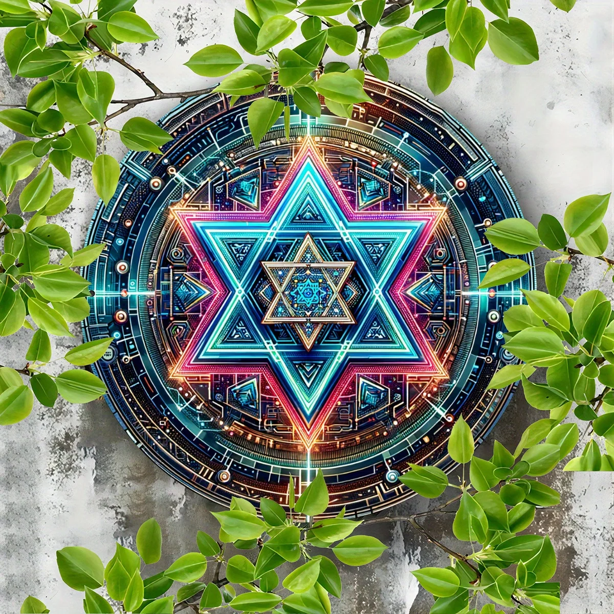 قطعة واحدة من لافتة ألومنيوم معلقة على شكل نجمة داود العتيقة - إكليل حديقة مستدير أنيق، 8 بوصة، فضي، أدوات حرفية وإمداد، حصيرة متينة #3