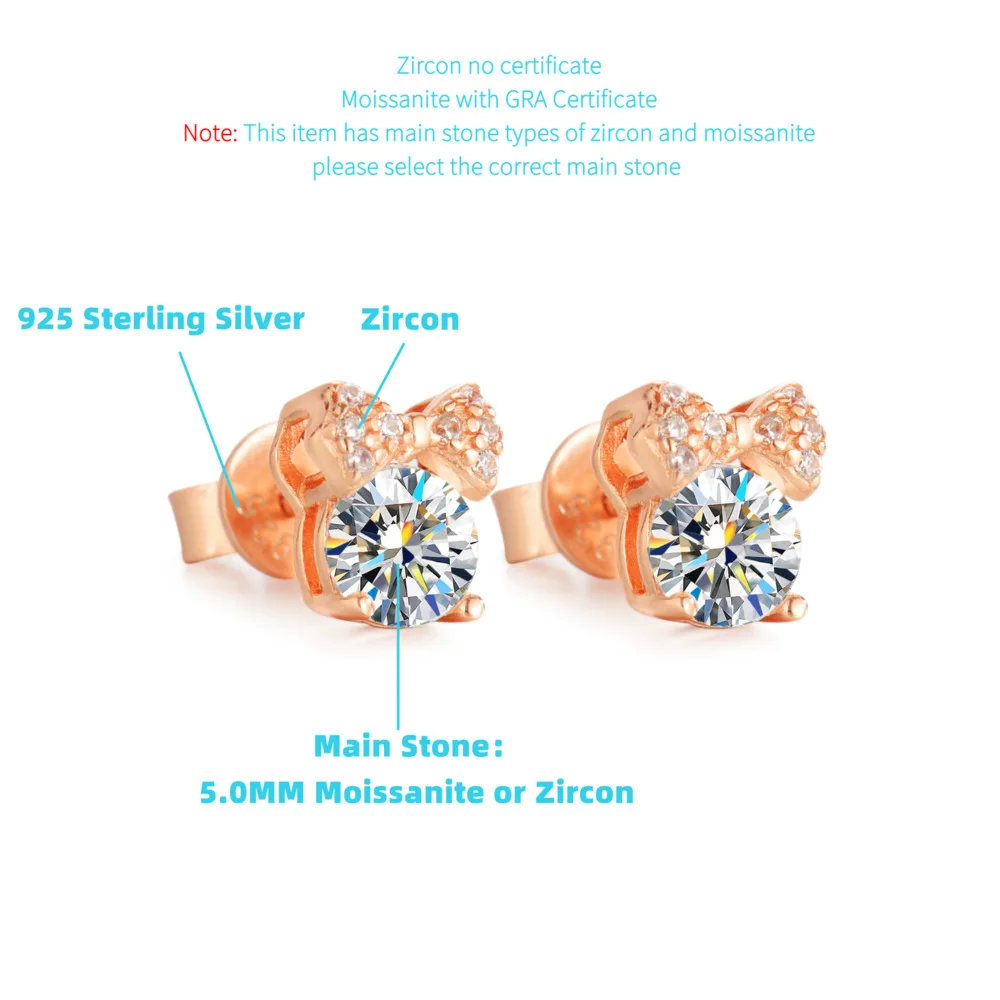 JH 0.5CT 925 فضة مويسانيتي Bowknot أقراط للنساء 18K RoseGold وأقراط D VVS1 غرامة مجوهرات مختبر الماس #6