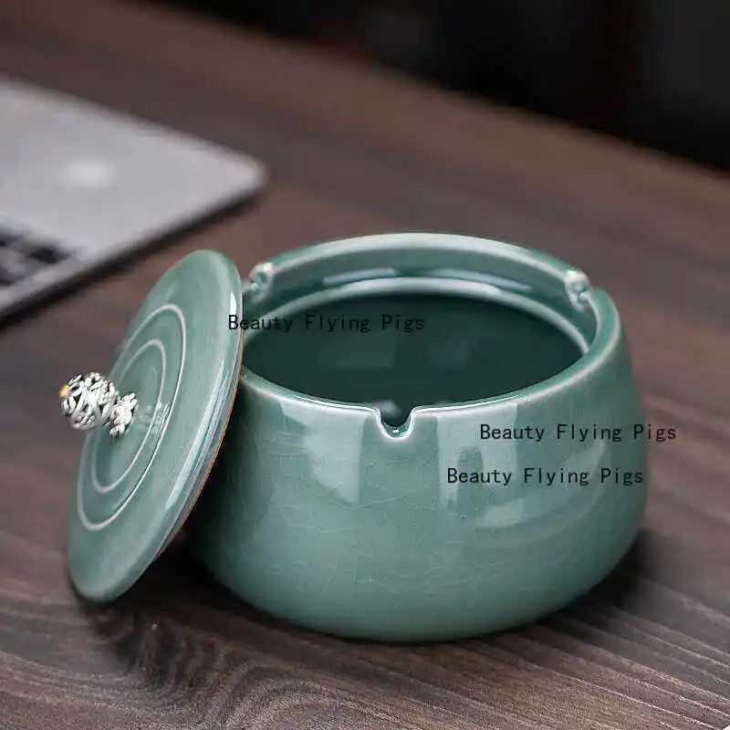 

Ceramic Anti Fly Ash Ashtray, Ashtray with Lid Office Ashtray, Chinese Style Ashtrays, Home Decoration, Household Merchandises