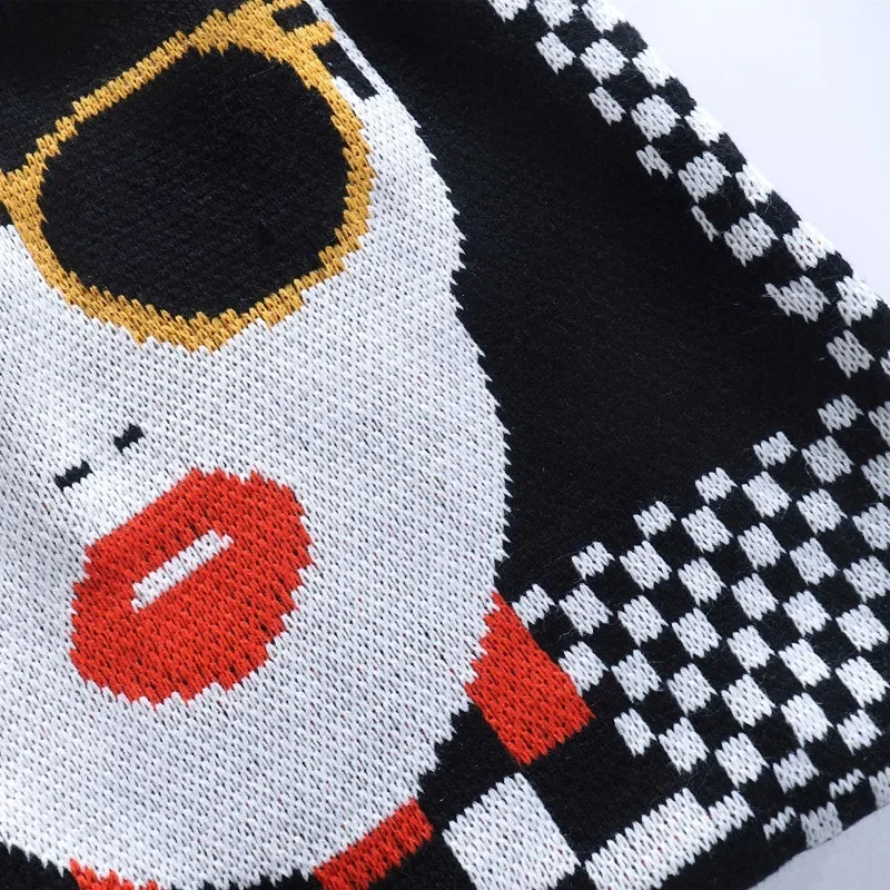 Female Crochet Knitted Woolen Fashion Lady Tote Bag 2025 Women Winter Checkerboard Plaid Black and White Everyday Roomy Handbag