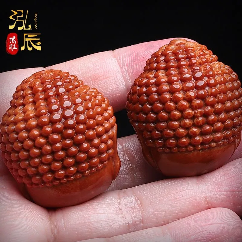 34*40mm New Amitabha Buddha Carved Nut Hand Ball Ornament Brazilian Wood