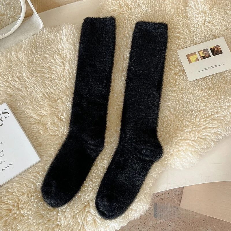 Women’s Fuzzy Calf Socks, Mink-Style Fleece, Thick and Warm for Fall/Winter, Fluffy Sleep Socks, Long Slouch Socks