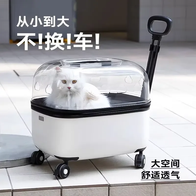 for Pet Travel Suitcase Large Capacity Transparent Round PC Material Stroller for Cats