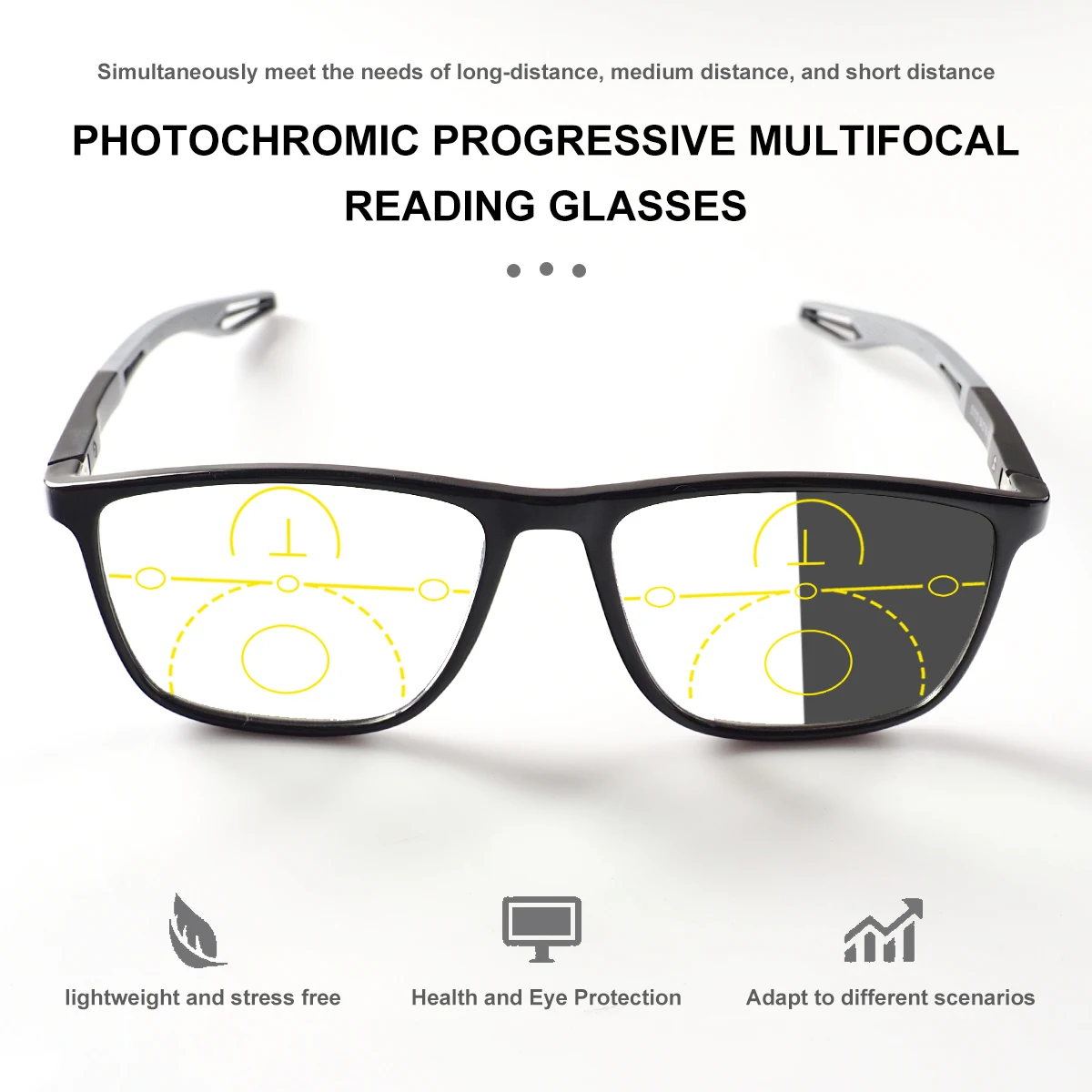 Progressive Multifokal-Lesebrille, photochromatisch, Anti-Blaulicht, flexibler Tr90-Rahmen, geeignet für Männer und Frauen, +100 bis +400 – Detail 4