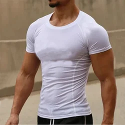 Men's compression running T-shirt fitness tight short sleeved T-shirt training jogging shirt gym sportswear quick drying
