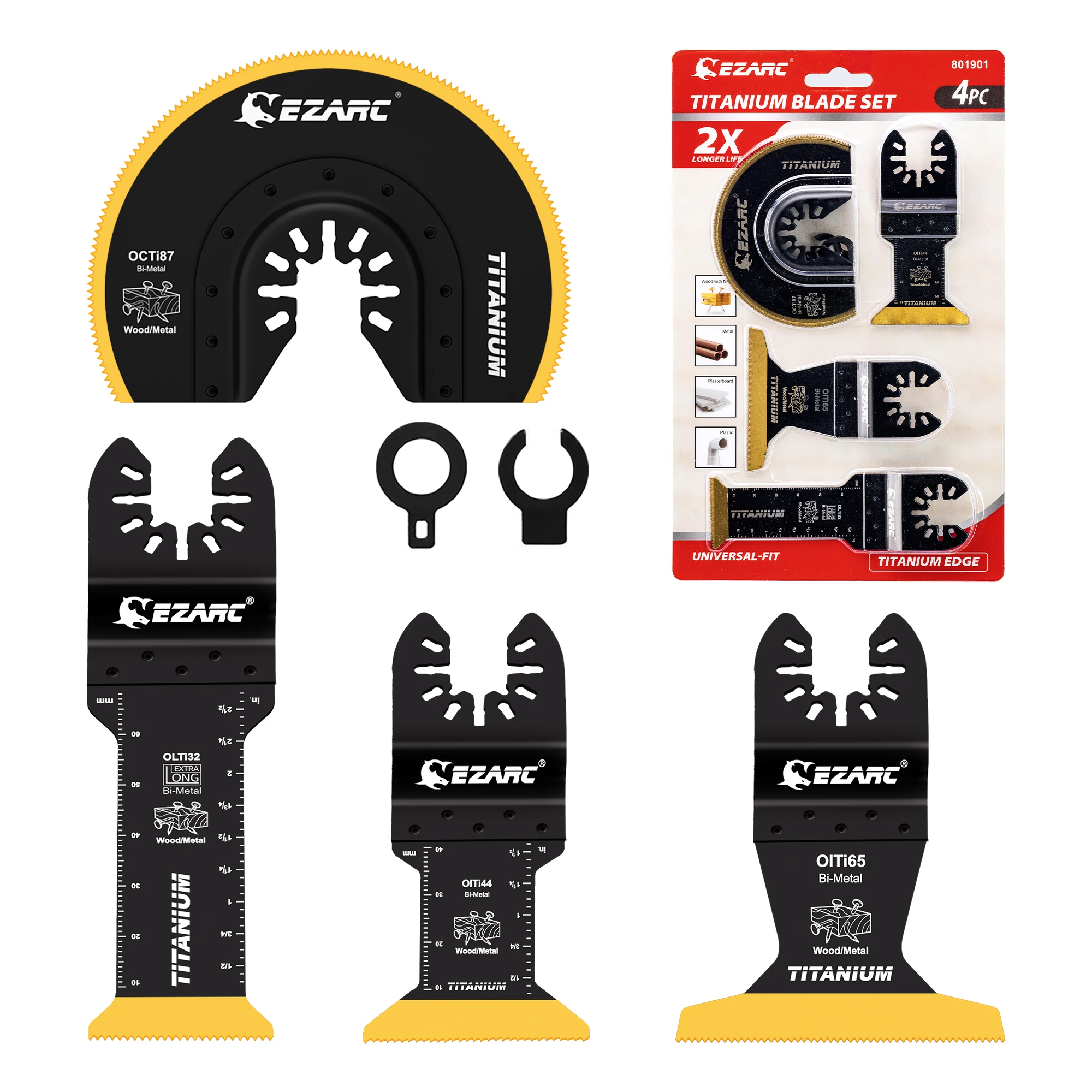 EZARC 4PCS Titanium Oscillating Saw Blades for Metal Wood Nails Screws, Plunge Cutting Multitool Blade, Universal Flush Cut Tool