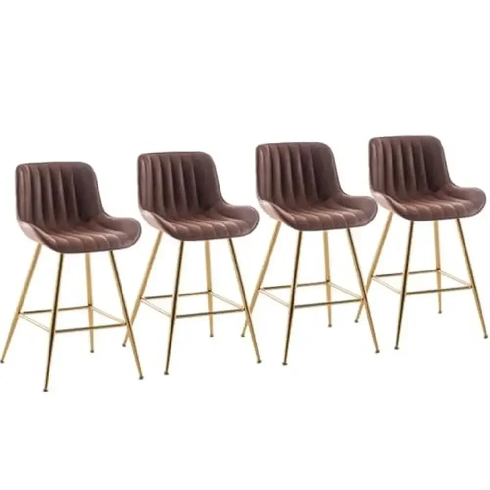 Conjunto de 4 bancos de bar ergonômicos de veludo com encosto estilo meados do século pernas douradas assentos de altura de balcão 24 "de altura cozinha moderna