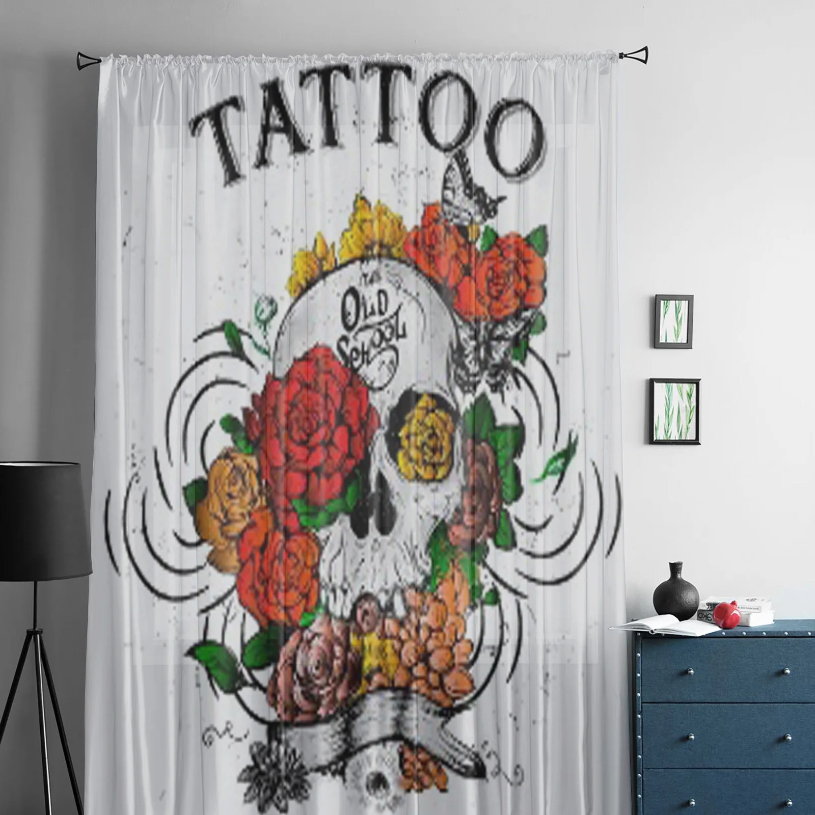 Skull And Flowers Butterflies Day Of The Dead Chiffon Sheer Curtains Living Room Bedroom Window Voiles Tulle Curtain