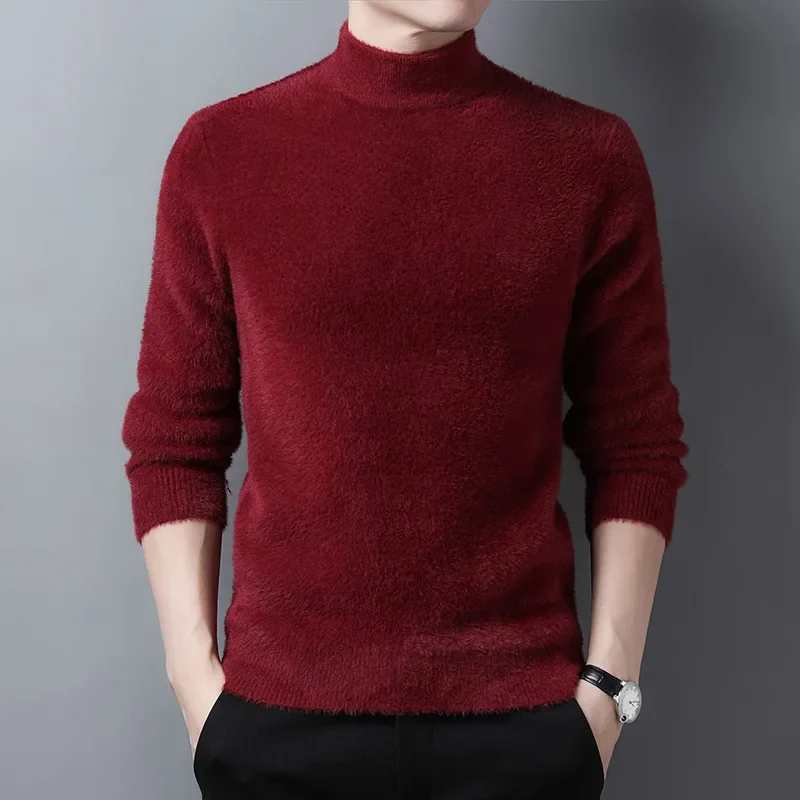 ポップトップレジャービジネスメンズニットプルオーバー模造ミンクカシミヤタートルネック厚底シャツ固体長袖 Swe