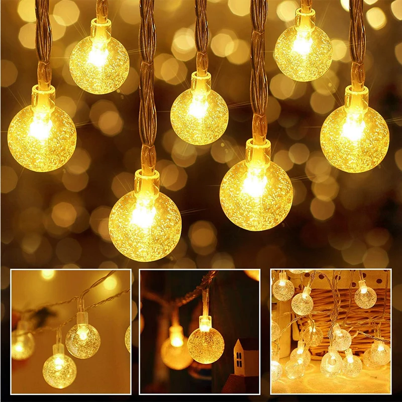 Crystal Ball String Lights Globe String light Warm White Fairy Hanging light for Wedding Party Anniversary Valentine's Day Decor