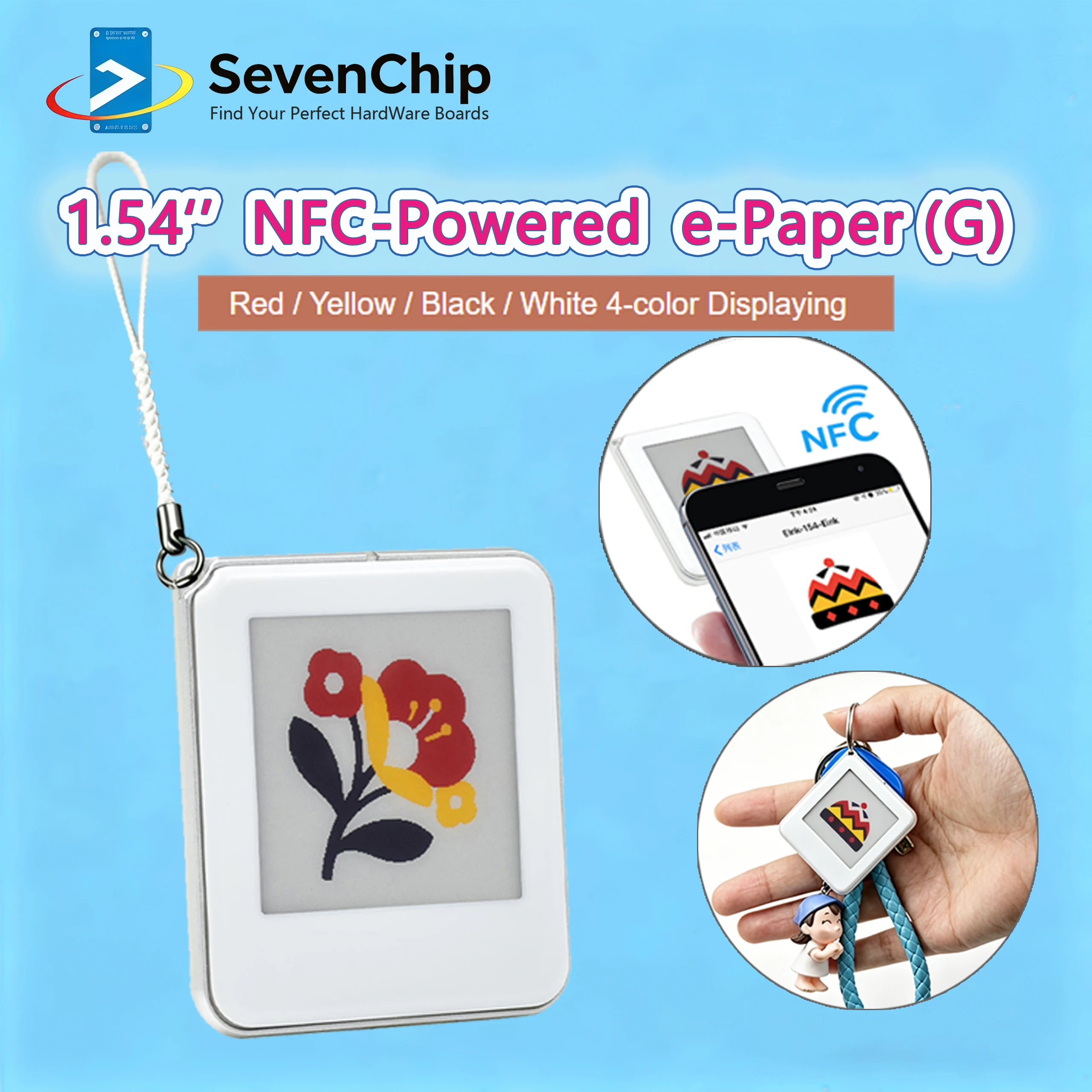 Waveshare 1.54inch 4-Color Passive NFC-Powered e-ink ePaper eink Tag Red / Yellow / Black / WhiteDisplay Screen Module