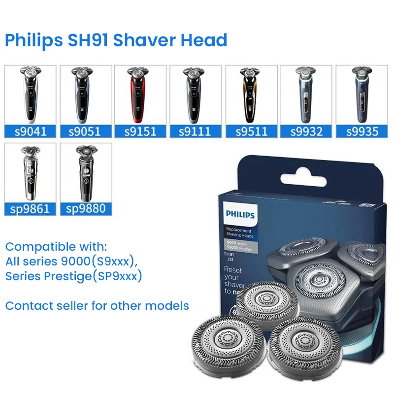 رأس الحلاقة فيليبس SH91 بديل لرأس الحلاقة 3 رقائق + 3 قواطع متوافقة مع جميع السلاسل 9000 Series Prestige