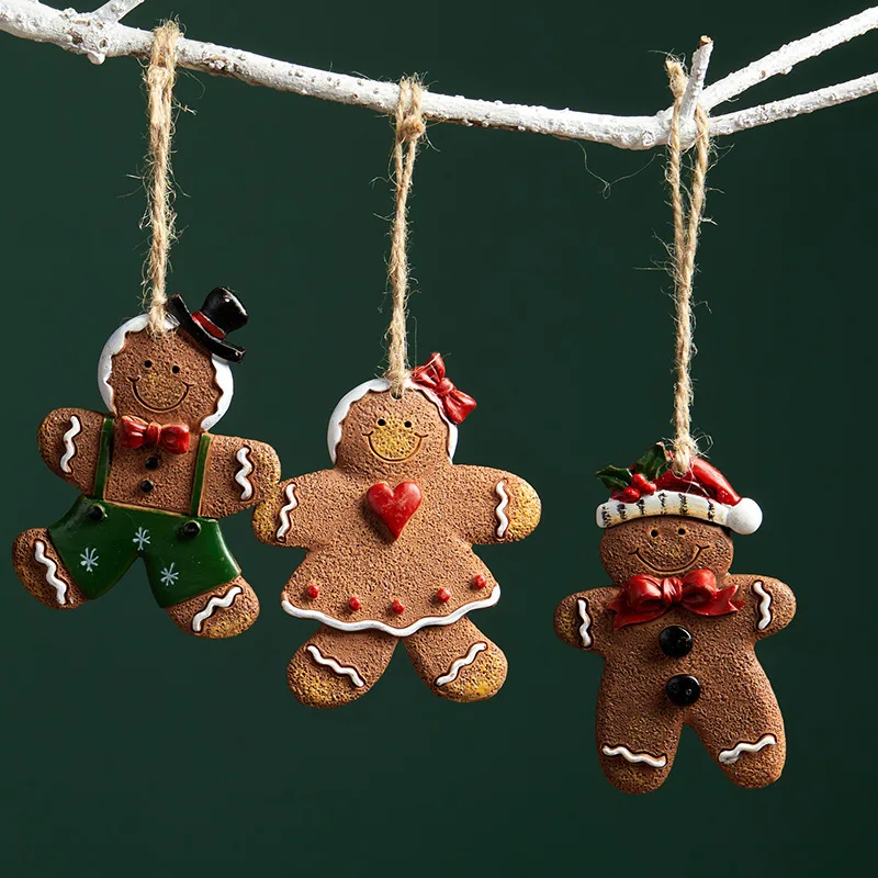 Christmas Tree Hanging Ornaments Resin Gingerbread Man Pendant Merry Christmas Decorations for Home Xmas Gifts Navidad Noel