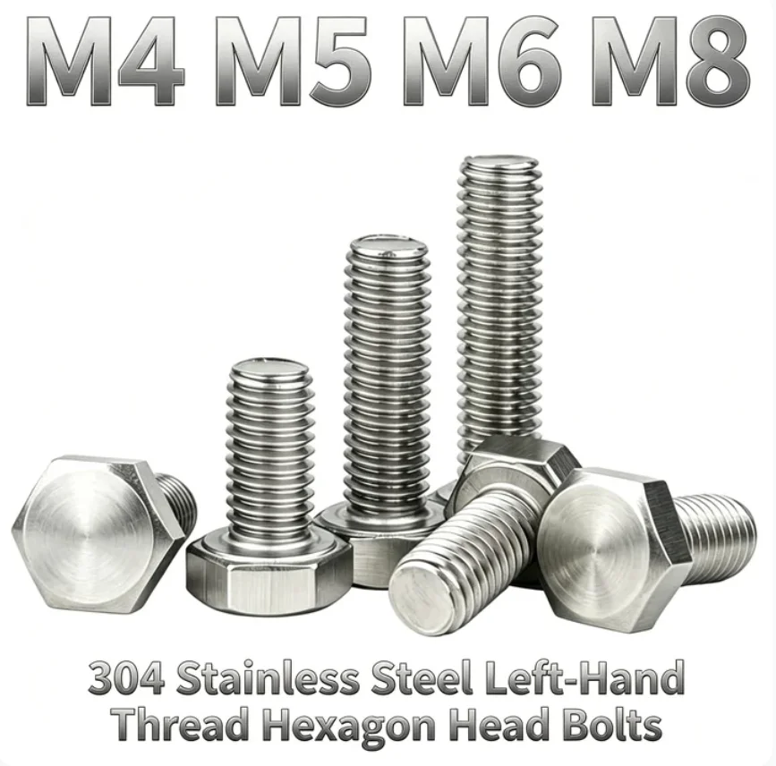 M4 M5 M6 M8 304 Stainless Steel Left Hand Thread Cylindrical Head External Hex Hexagon Screw Bolt Length 6-100 Metric Thread