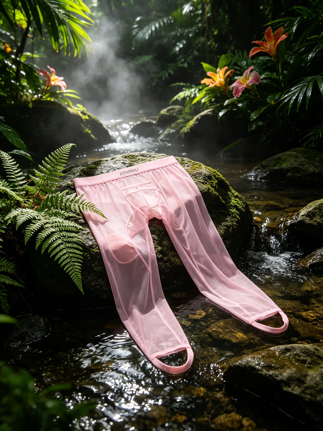 Herren-Mesh-Langhose als Basisschicht, leichtes, atmungsaktives Mesh-Material, breiter elastischer Bund, schmal geschnitten, transparente Hose, für Zuhause und Freizeit, Herren – Detail 3