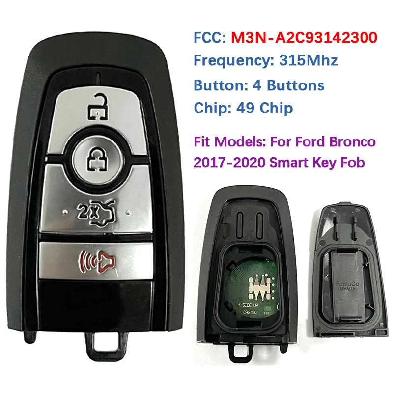 

CN018155 Оригинальный умный дистанционный ключ без ключа 49 чипов 315 МГц 164-R8172 164-R8159 FCC M3N-A2C93142300 для Ford Bronco 2017-2020