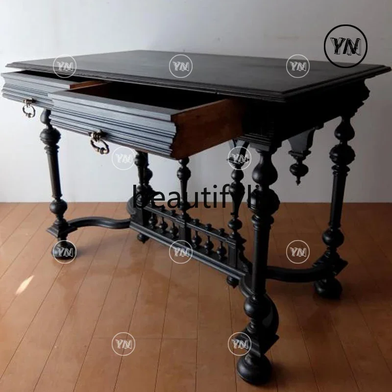 

Retro style solid wood table neoclassical carved table entrance table small apartment can be customized