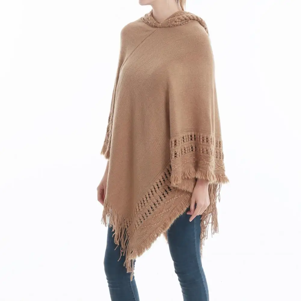 Spring Autumn Women Cape Coat Solid Color Tassels Shawl Wrap Sweater Bohemian Style Spring Shawl Coat Lady Shawl Coat For Dating