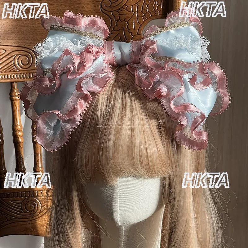 

Handmade Lolita Girls Handmade Pink Blue KC Headband Gothic Performance Cosplay Little BNT Hat Halloween Christmas Accessories