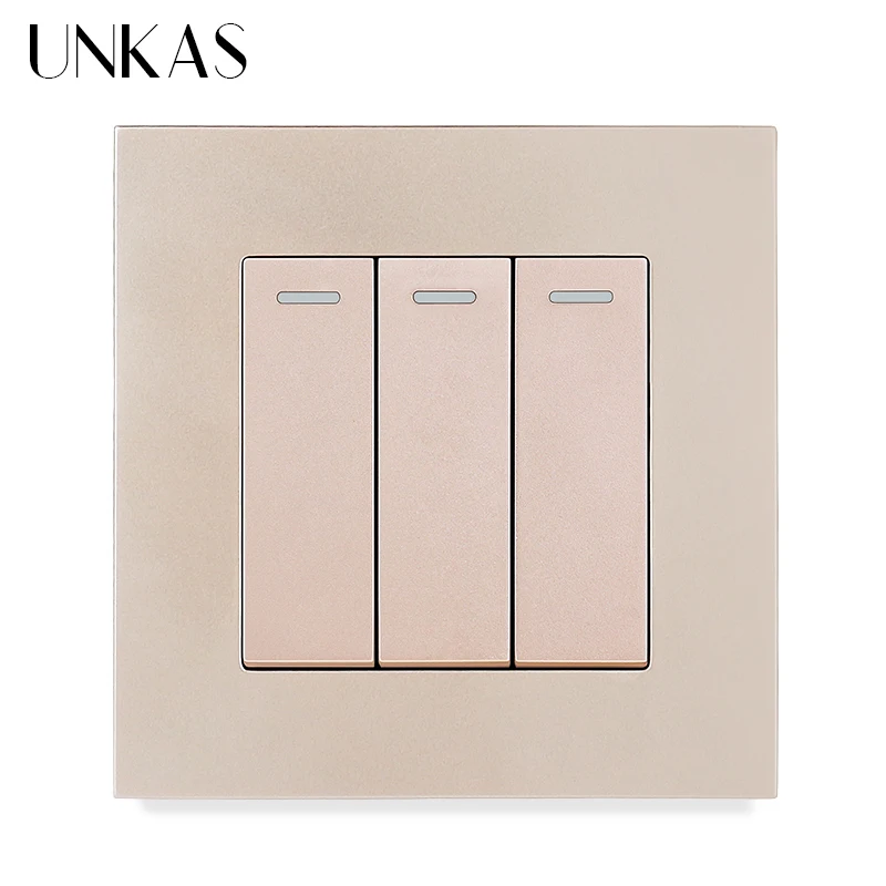 UNKAS Simple Style PC Plastic Panel 1 2 3 4 Gang 1 / 2 Way Wall Light Push Button Gray Light Switch 10A / 16A