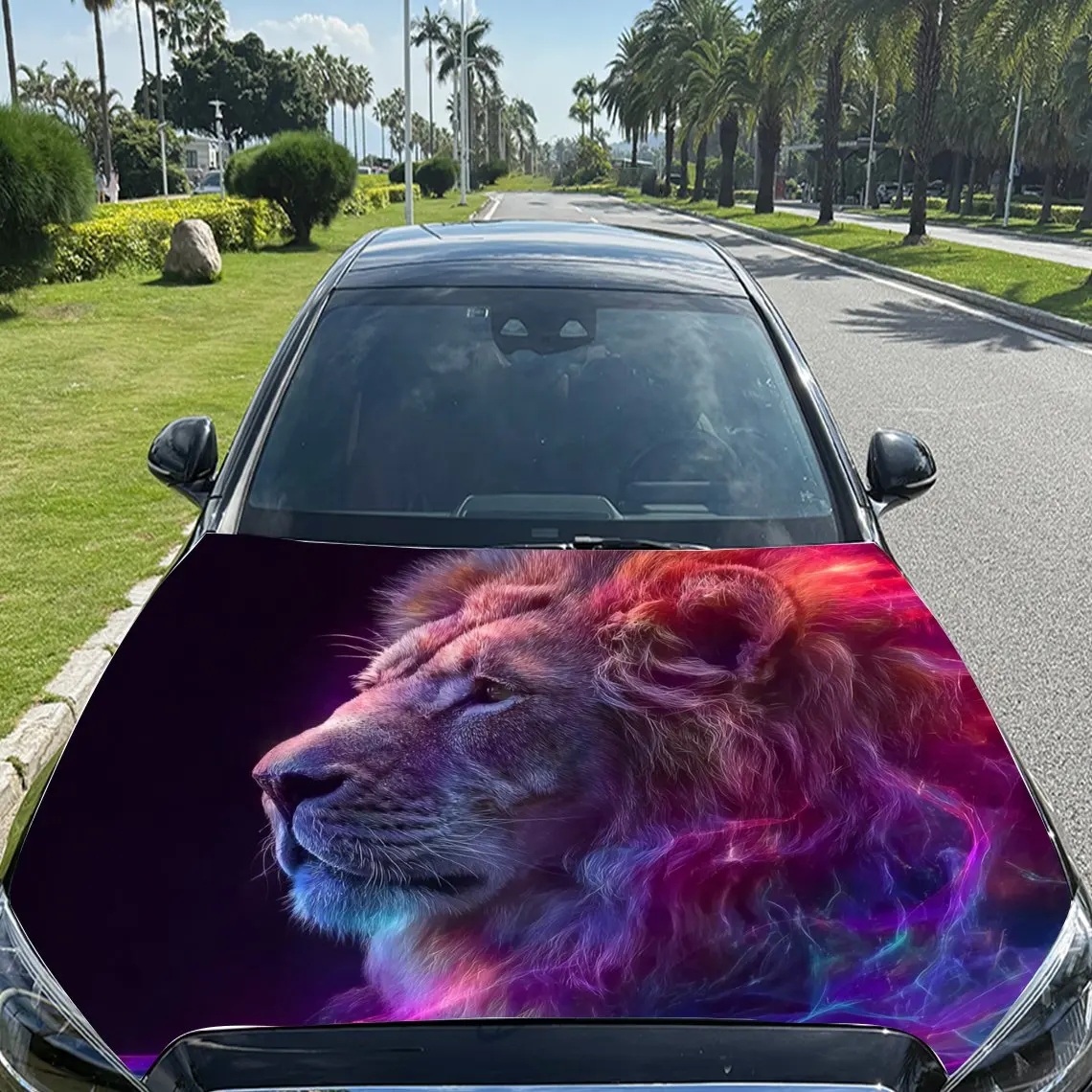 غطاء سيارة من الفينيل بنمط أسد نيون مقاوم للأشعة فوق البنفسجية، سهل الاستخدام، ملصقات زخرفية، مناسبة للشاحنات وسيارات الدفع الرباعي - متين، وات #3